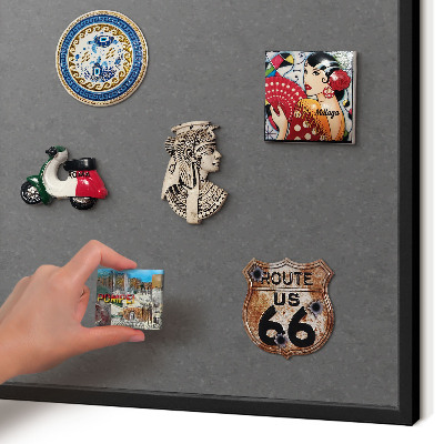 Metal wall board for magnets in a black frame Gray texture