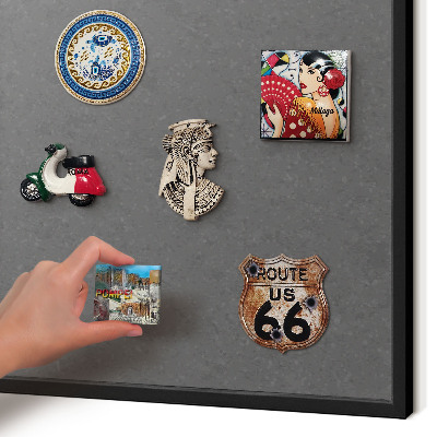 Metal wall board for magnets in a black frame Gray texture