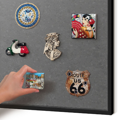 Metal wall board for magnets in a black frame Gray texture