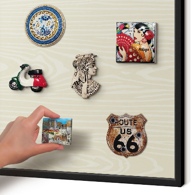 Vacation magnet board with a black frame Beige grain