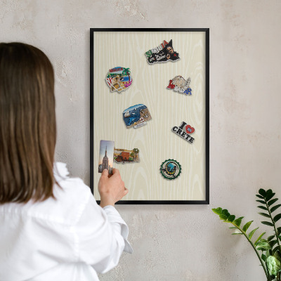 Vacation magnet board with a black frame Beige grain