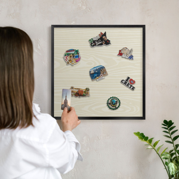 Vacation magnet board with a black frame Beige grain