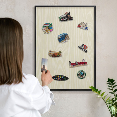 Vacation magnet board with a black frame Beige grain