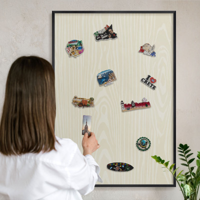 Vacation magnet board with a black frame Beige grain