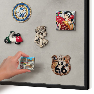 Vacation magnet board with a black frame Gray background