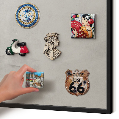 Vacation magnet board with a black frame Gray background
