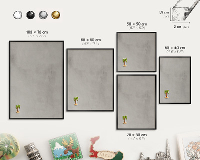 Vacation magnet board with a black frame Gray background