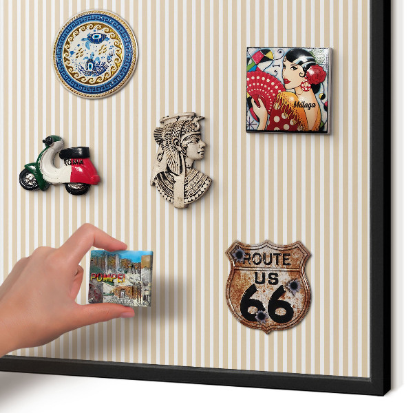 Metal wall board for magnets in a black frame Vertical stripes