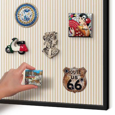 Metal wall board for magnets in a black frame Vertical stripes