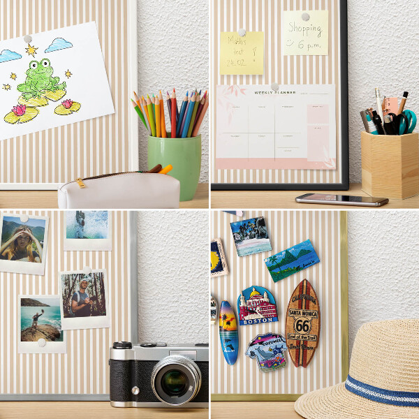 Metal wall board for magnets in a black frame Vertical stripes