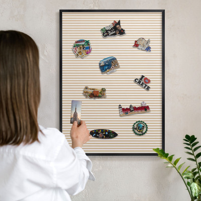 Metal wall board for magnets in a black frame Vertical stripes