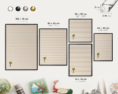 Metal wall board for magnets in a black frame Vertical stripes