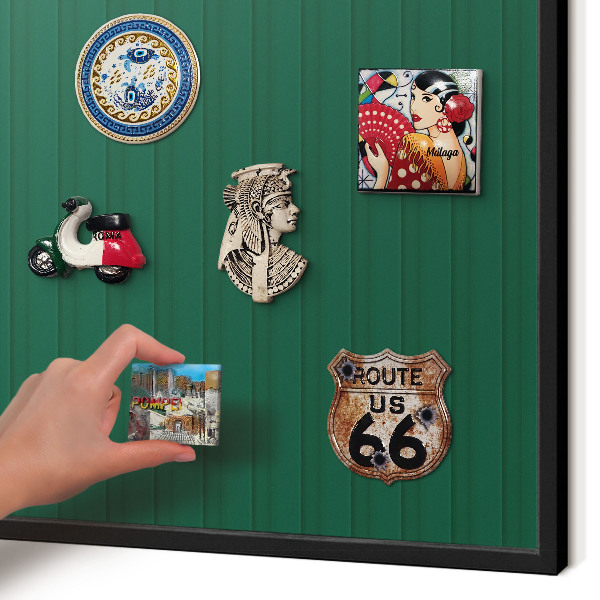 Vacation magnet board with a black frame Green stripes
