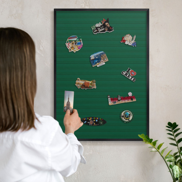 Vacation magnet board with a black frame Green stripes