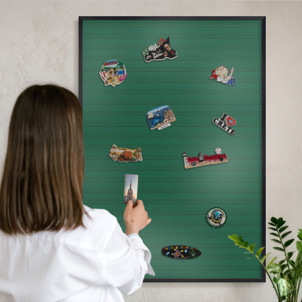 Vacation magnet board with a black frame Green stripes