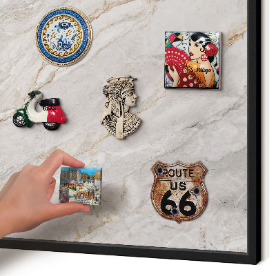 Metal wall board for magnets in a black frame Marble elegance