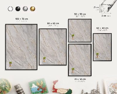 Metal wall board for magnets in a black frame Marble elegance
