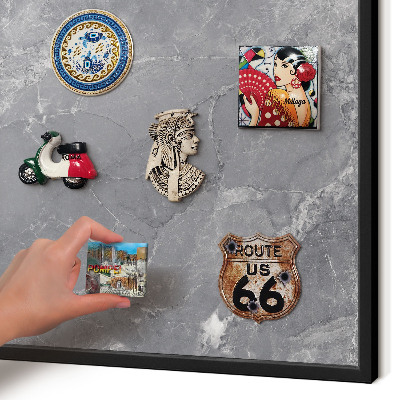 Vacation magnet board with a black frame Gray marble