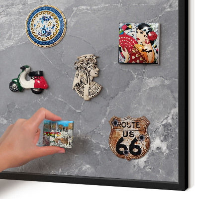 Vacation magnet board with a black frame Gray marble