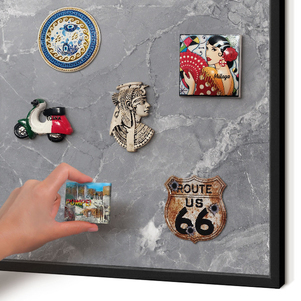 Vacation magnet board with a black frame Gray marble