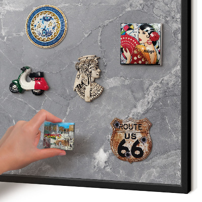 Vacation magnet board with a black frame Gray marble