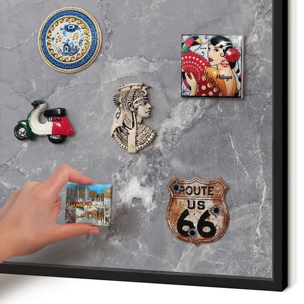 Vacation magnet board with a black frame Gray marble