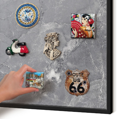 Vacation magnet board with a black frame Gray marble