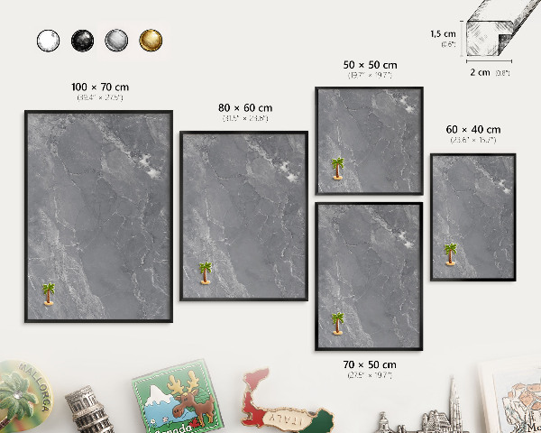 Vacation magnet board with a black frame Gray marble