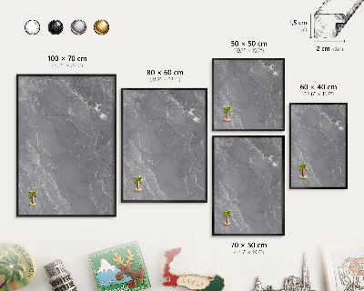 Vacation magnet board with a black frame Gray marble