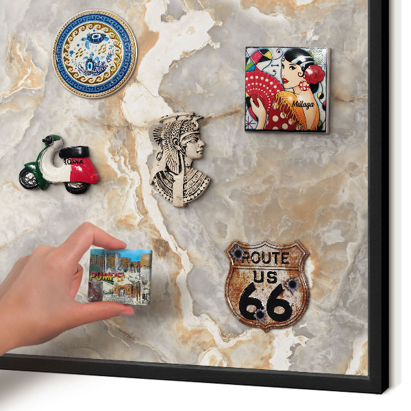 Vacation magnet board with a black frame Marble elegance
