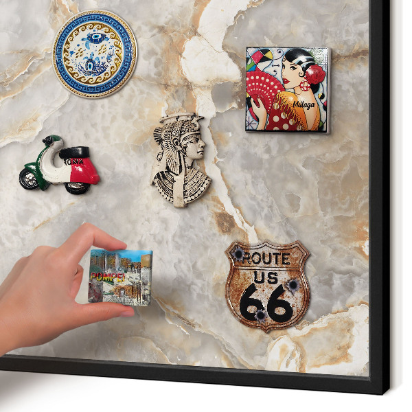 Vacation magnet board with a black frame Marble elegance