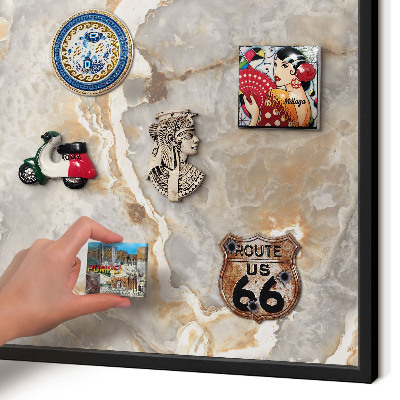 Vacation magnet board with a black frame Marble elegance