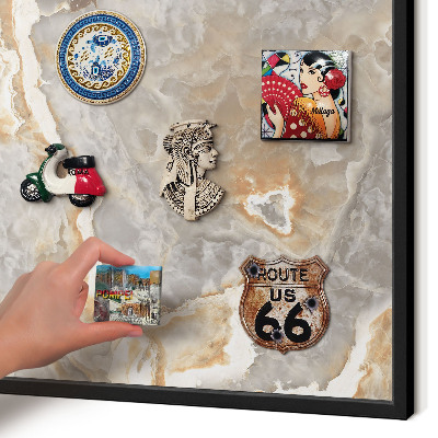 Vacation magnet board with a black frame Marble elegance