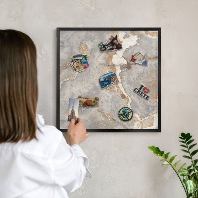Vacation magnet board with a black frame Marble elegance