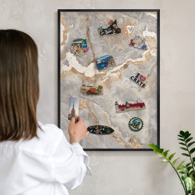 Vacation magnet board with a black frame Marble elegance