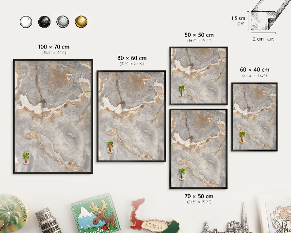 Vacation magnet board with a black frame Marble elegance