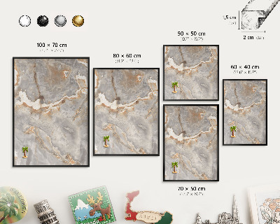 Vacation magnet board with a black frame Marble elegance