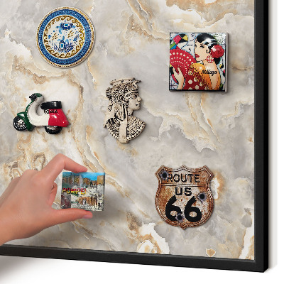 Metal wall board for magnets in a black frame Marble elegance