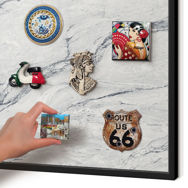 Vacation magnet board with a black frame Gray elegance