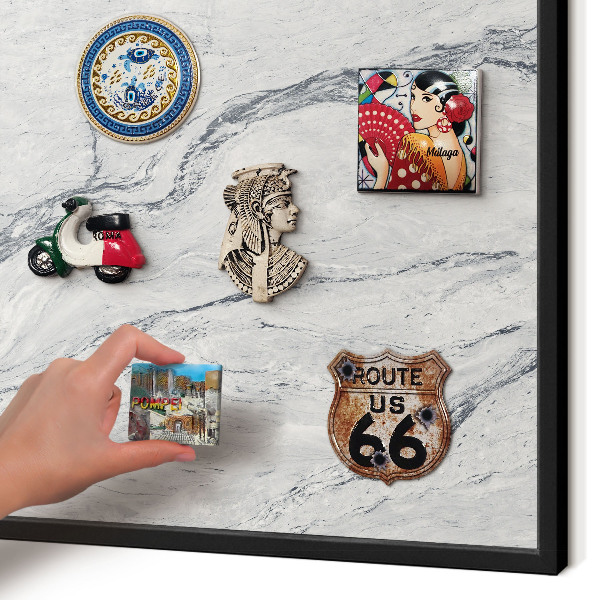 Vacation magnet board with a black frame Gray elegance