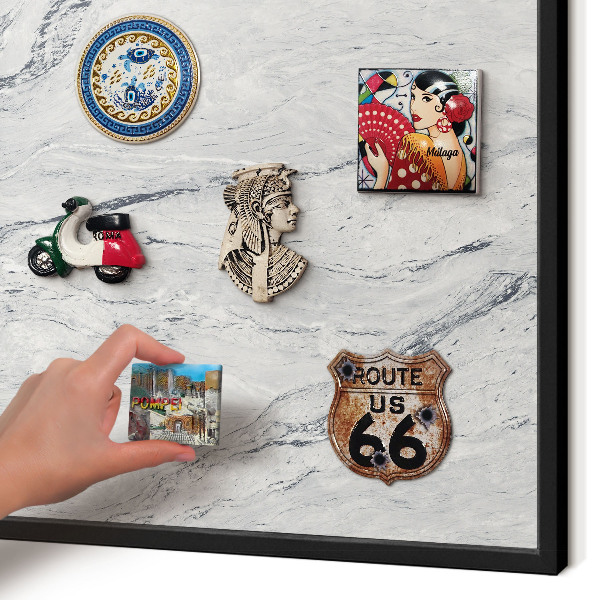 Vacation magnet board with a black frame Gray elegance