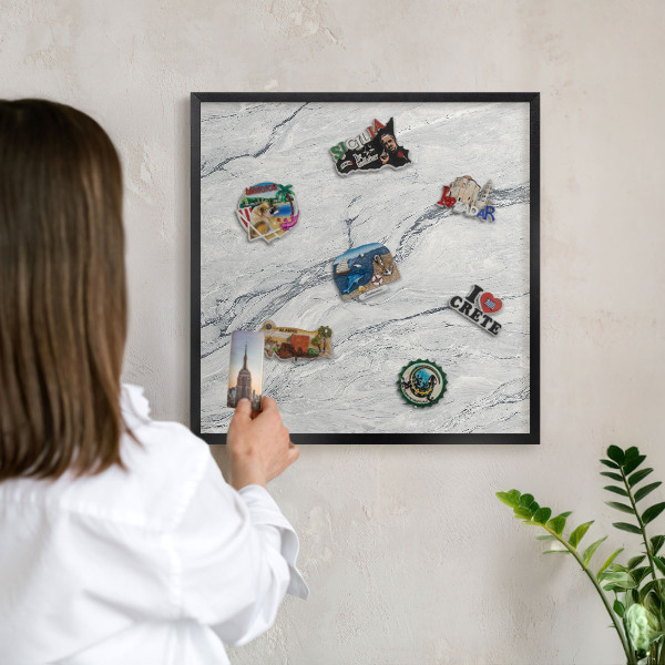 Vacation magnet board with a black frame Gray elegance