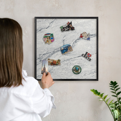 Vacation magnet board with a black frame Gray elegance