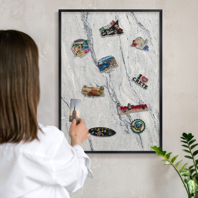 Vacation magnet board with a black frame Gray elegance