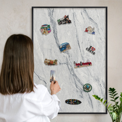 Vacation magnet board with a black frame Gray elegance