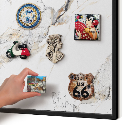 Metal wall board for magnets in a black frame Marble effect