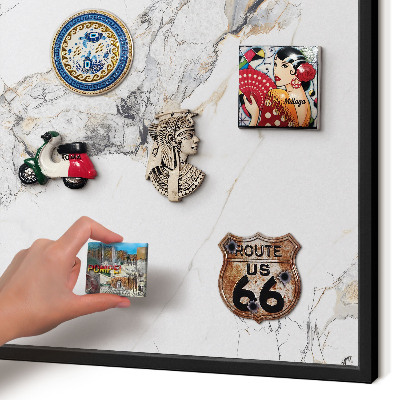 Metal wall board for magnets in a black frame Marble effect