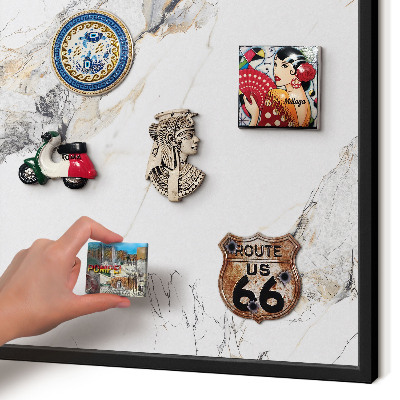 Metal wall board for magnets in a black frame Marble effect