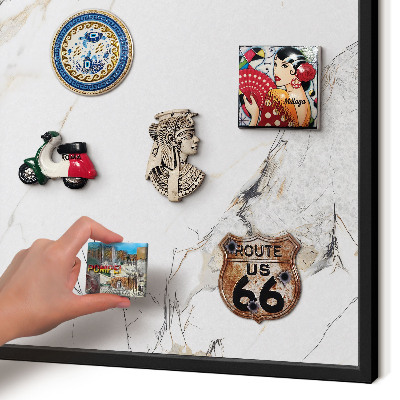 Metal wall board for magnets in a black frame Marble effect