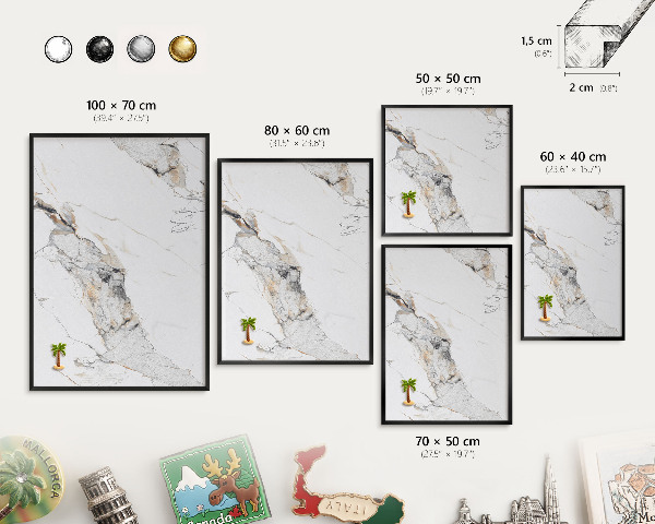 Metal wall board for magnets in a black frame Marble effect